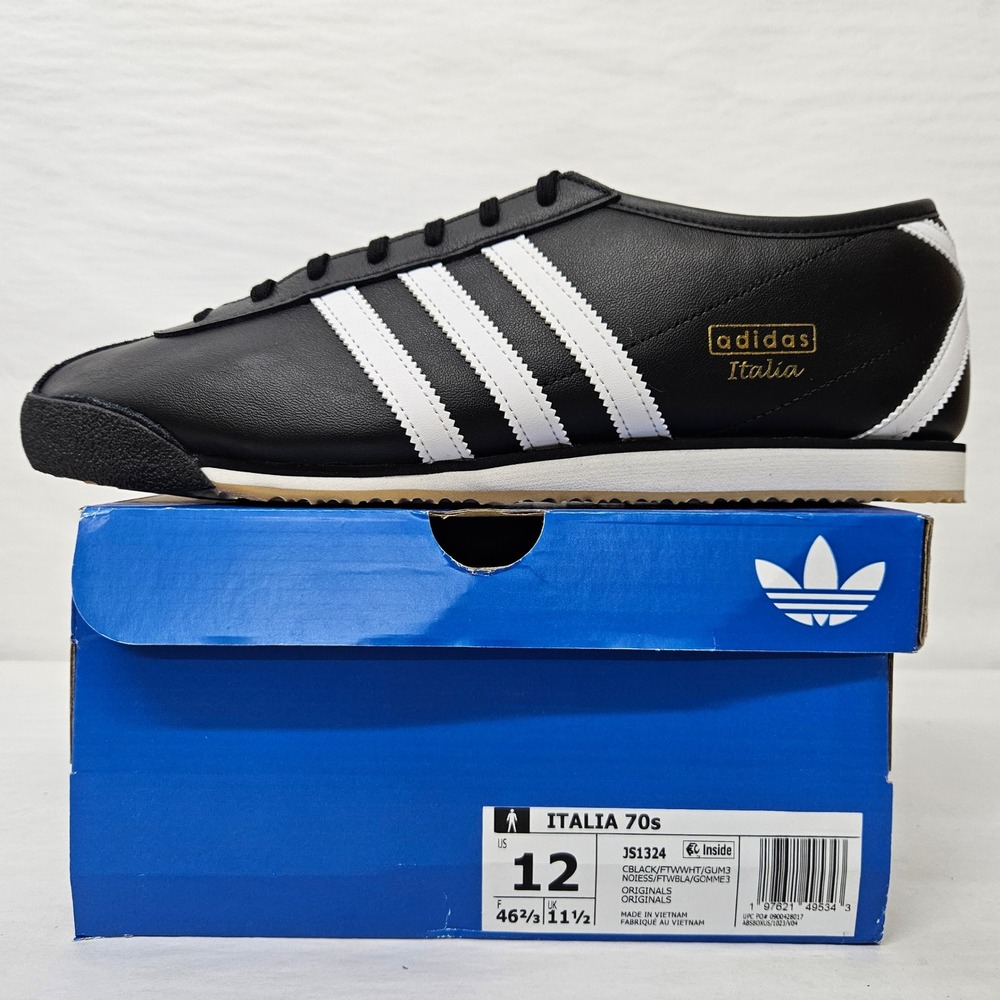 Adidas Italia 70s Leather Sneakers JS1324 Black White Gum Men'S Size 12
